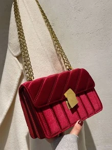 Simple Embroidery Velvet Mini Square Bag, Fashion Versatile Women Shoulder Crossbody Bag