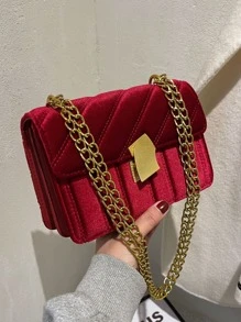 Simple Embroidery Velvet Mini Square Bag, Fashion Versatile Women Shoulder Crossbody Bag