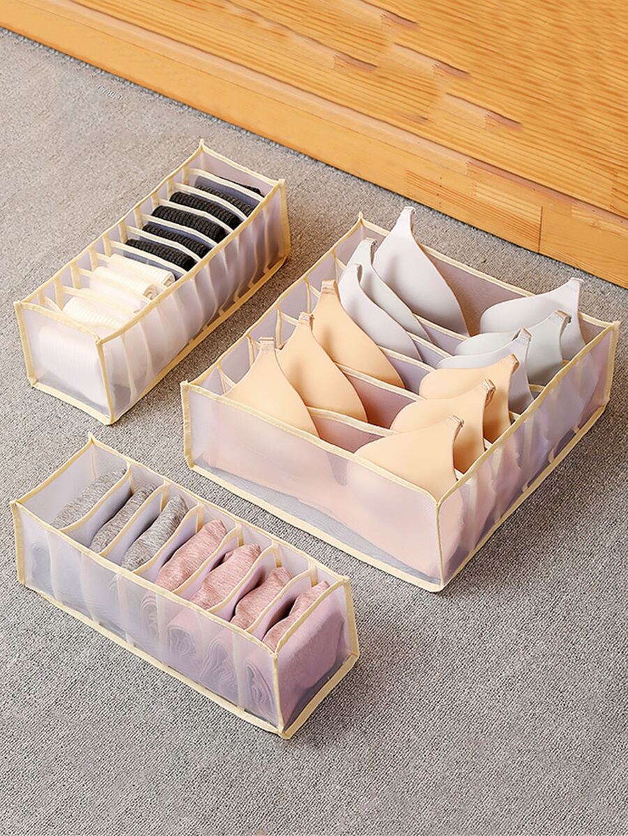 1 cái Hộp lưu trữ đồ lót đóng gói nhiều ô - Màu be - Xem 1