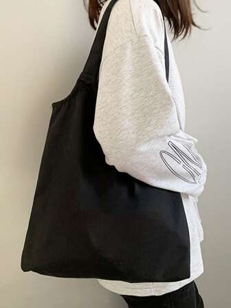 Minimalist, Unisex, Minimalist Shopper Bag Large Capacity School Bag, Back To School, Large Capacity, Classic Casual, Foldable, Portable, Suitable For Teen Girls Women College Students, White-Collar Workers, Perfect For Back To School, First Day Of School, Middle School, High School, Shopping, Holiday