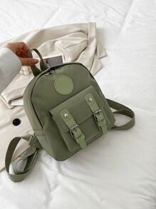 Mini Buckle Functional Backpack - Green - View 1