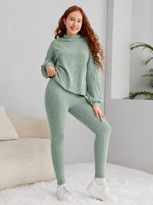 SHEIN 青少年女孩小高領落肩T恤和緊身打底褲 - 薄荷綠 - 查看 5
