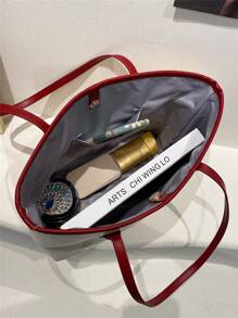 Cherry Pattern Shoulder Tote Bag With Bag Charm - Red - View 4