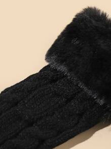 Fluffy Trim Fingerless Gloves - Black - View 3