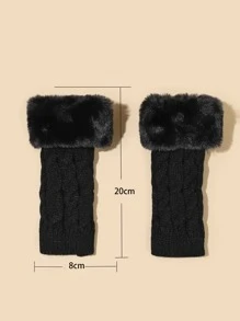 Fluffy Trim Fingerless Gloves - Black - View 4