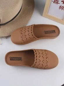 Zapatillas mules minimalista con abertura - Marrón - Ver 4