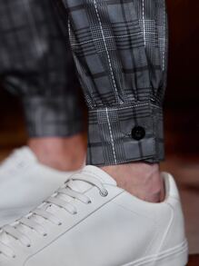 Manfinity Men Plaid Drawstring Waist Trousers - Dark Grey - View 2