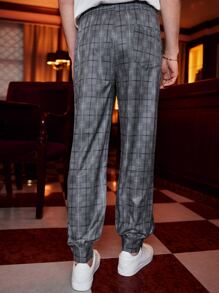 Manfinity Men Plaid Drawstring Waist Trousers - Dark Grey - View 5