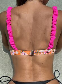 Floral Print Ruched Underwire Bikini Top - Multicolor - View 2