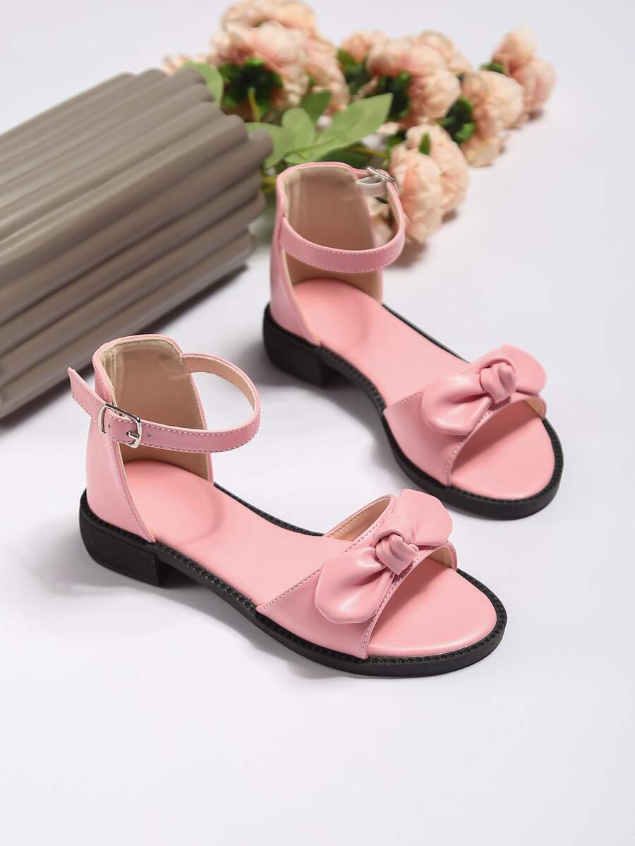 Girls Bow Decor Ankle Strap Sandals - Pink - View 1