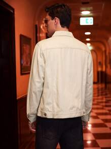 Manfinity Men Flap Pocket Button Front Denim Jacket - Apricot - View 2