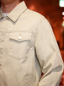 Manfinity Men Flap Pocket Button Front Denim Jacket - Apricot - View 3