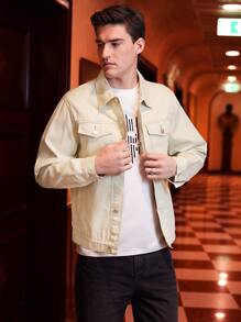 Manfinity Men Flap Pocket Button Front Denim Jacket - Apricot - View 4