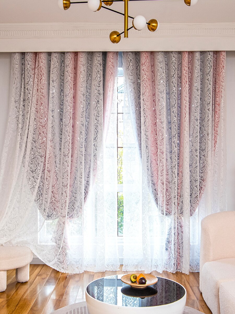 Rèm đơn thêu hoa hai lớp - Nhiều màu - Xem 1