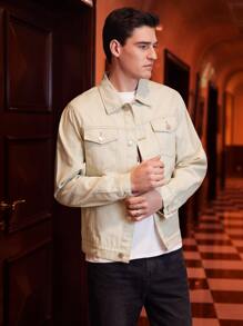 Manfinity Men Flap Pocket Button Front Denim Jacket - Apricot - View 5