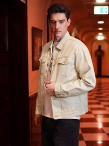 Manfinity Men Flap Pocket Button Front Denim Jacket - Apricot - View 6