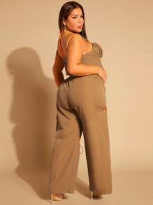 SHEIN SXY Plus Drawstring Detail Flap Pocket Side Cargo Trousers - Brown - View 2