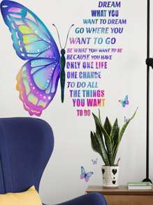 1 pieza Pegatina de pared con estampado de mariposa y slogan - Multicolor - Ver 4