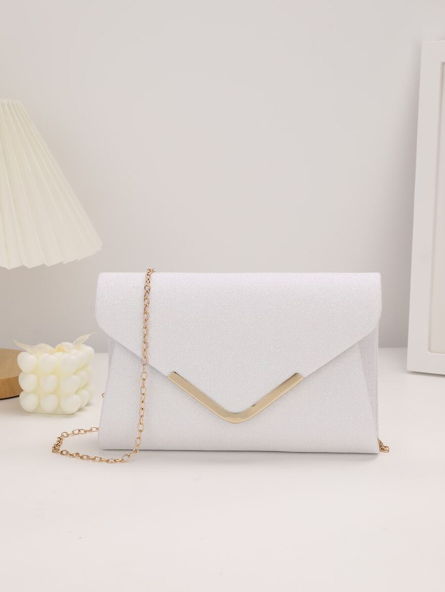 金屬裝飾翻蓋鏈條信封包 - 白色 - 查看 1
