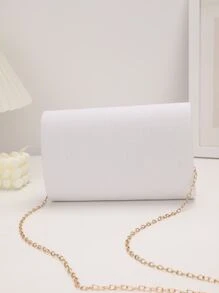 金屬裝飾翻蓋鏈條信封包 - 白色 - 查看 2