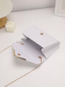金屬裝飾翻蓋鏈條信封包 - 白色 - 查看 4