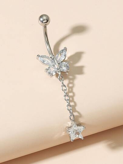 水鑽星星裝飾臍環受歡迎穿孔身體鏈禮品適合女士和男士