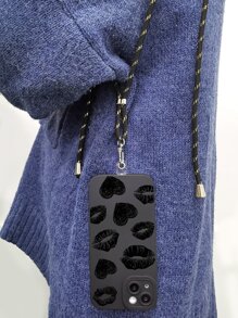 Heart Pattern Phone Case With Lanyard Compatible With IPhone 15/15Pro/15Plus/15Promax - Black - View 4