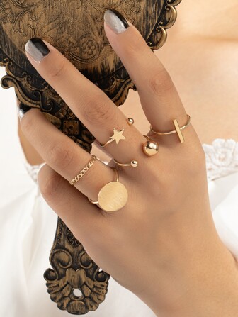 5入組幾何裝飾戒指