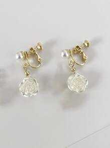 2入組花朵裝飾耳夾 - 白色 - 查看 3