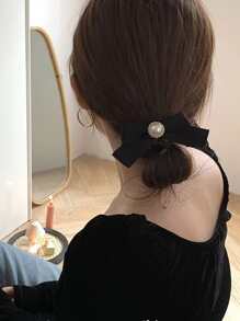 Bow Decor Hair Tie - Black - View 1