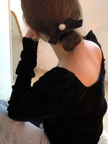 Bow Decor Hair Tie - Black - View 4