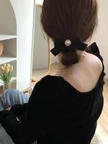 Bow Decor Hair Tie - Black - View 5