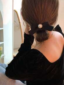 Bow Decor Hair Tie - Black - View 6