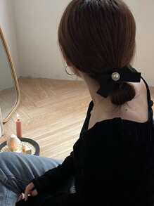 Bow Decor Hair Tie - Black - View 7