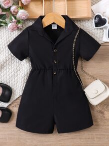 嬰兒前紐扣西裝領襯衫連體短褲 - 黑色 - 查看 1