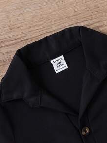 嬰兒前紐扣西裝領襯衫連體短褲 - 黑色 - 查看 3