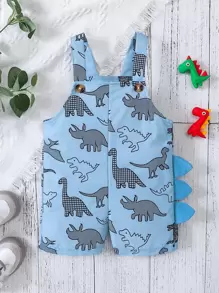 SHEIN Bé trai sơ sinh In Khủng long 3D Patched Romper tổng thể - Màu xanh lam - Xem 1