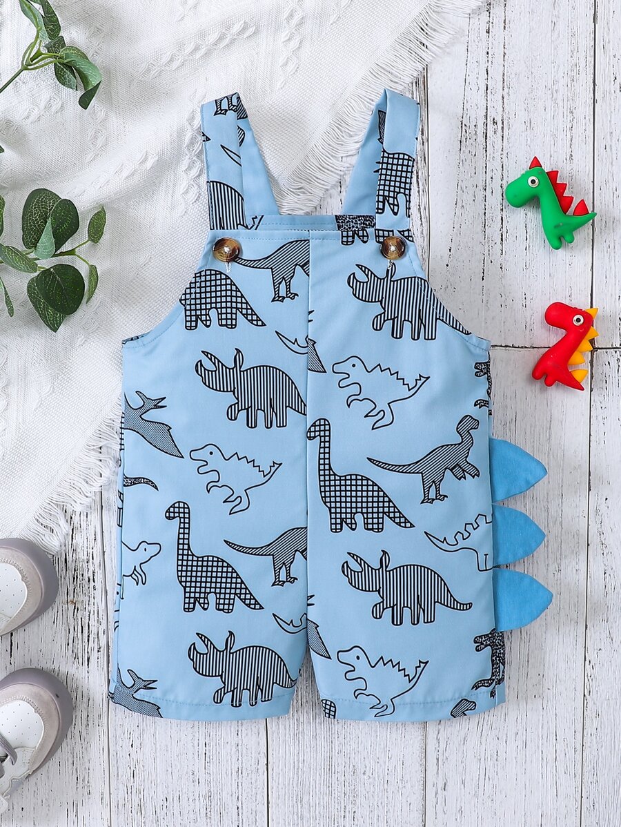 SHEIN Bé trai sơ sinh In Khủng long 3D Patched Romper tổng thể - Màu xanh lam - Xem 1