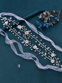 1 件水钻装饰合金新娘腰带，时尚迷人婚纱腰带配饰，适合派对、宴会、节日 - 銀色 - 查看 3
