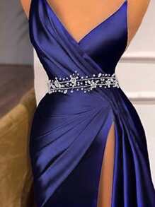 1 件水钻装饰合金新娘腰带，时尚迷人婚纱腰带配饰，适合派对、宴会、节日 - 銀色 - 查看 4