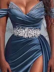 Cinturón nupcial elegante con decoración de diamantes de imitación - Plateado - Ver 4