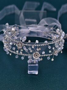 1 件水钻装饰合金新娘腰带，时尚迷人婚纱腰带配饰，适合派对、宴会、节日 - 銀色 - 查看 7