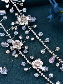 1 件水钻装饰合金新娘腰带，时尚迷人婚纱腰带配饰，适合派对、宴会、节日 - 銀色 - 查看 8