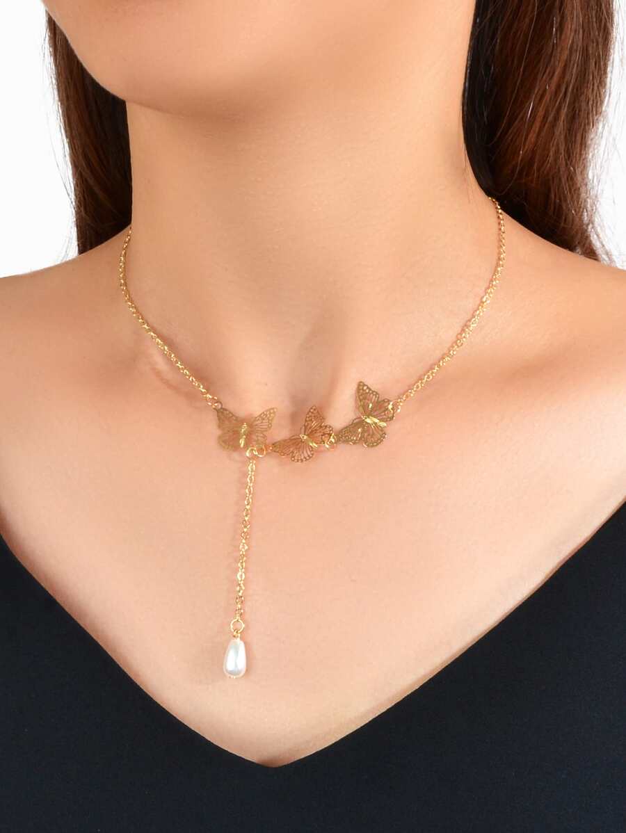 Vòng cổ trang trí bướm Y Lariat - Vàng - Xem 1