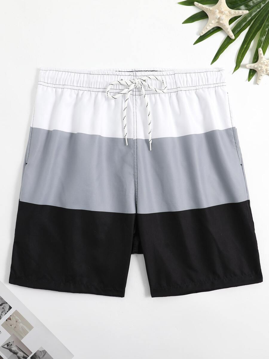 Manfinity Hombres Shorts de natación de color combinado de cintura con cordón - Multicolor - Ver 1