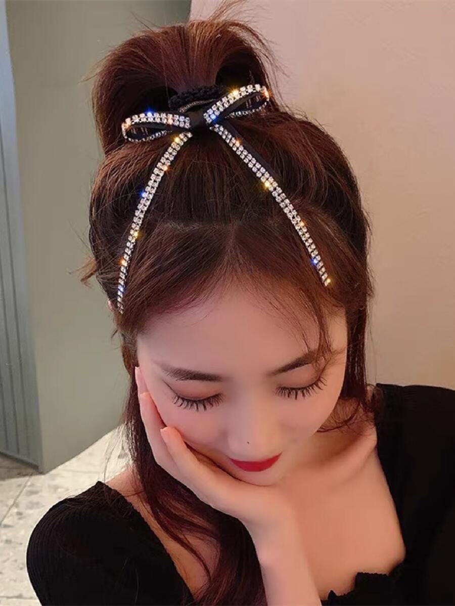 Rhinestone Nơ trang trí tóc Tie - Bạc - Xem 1