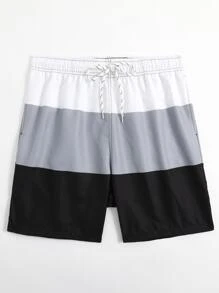 Manfinity Hombres Shorts de natación de color combinado de cintura con cordón - Multicolor - Ver 5