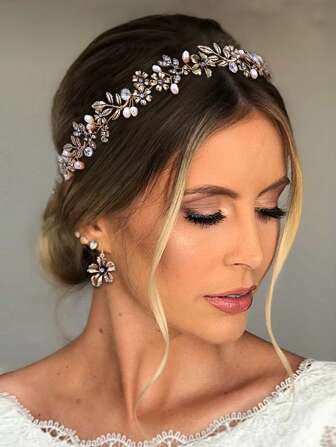 3pcs Rhinestone Flower Decor Bridal Headwear Set