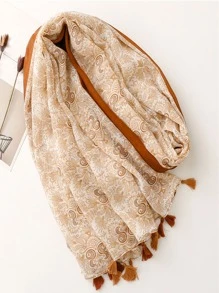 Pañuelo con patrón floral con diseño de fleco - Multicolor - Ver 2