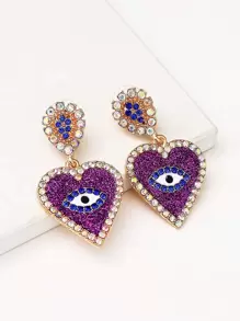 juran 1 Pair Heart-Shaped And Evil Eye Pendant Earrings, Fashion Casual Jewelry Accessories For Women - Purple - View 1